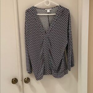 VENUS Blue Wrap Blouse with Long Sleeves